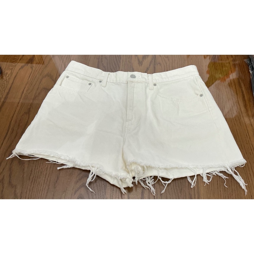Lucky Brand Relaxed Short White Denim High Rise Frayed Raw Hem Womens Size 12/31